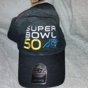 Carolina Panthers super bowl 50 47 Brand Black/White/Blue Classic Hat OS Adj NWT